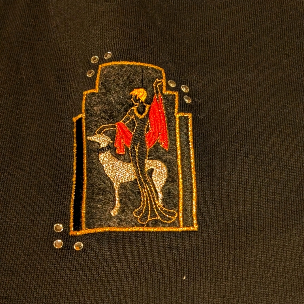 Vintage 80's Jerzees Black Cardigan with Embroidered Details. OS. - Picture 6 of 8